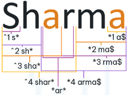 Exemple d'analyse morphologique basique du nom de famille Sharma.